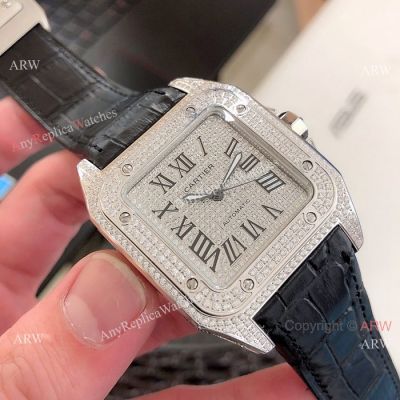 Cartier Santos Diamond Watch - Santos 100 XL Full Diamond Wristwatch